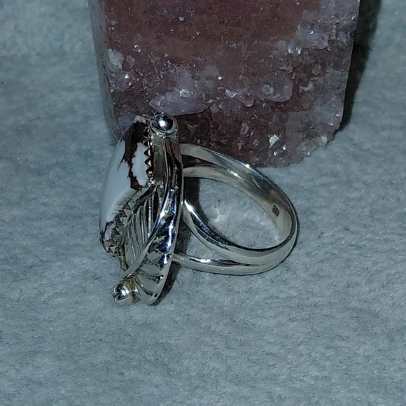 Wild Horse Jasper Horn Shaped Silver Statement Ring - Picture 10 of 15